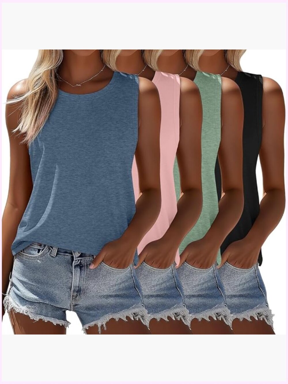 4 Pack Sleeveless Tank Tops, Casual Loose Fit Tunic Crew Neck Tops